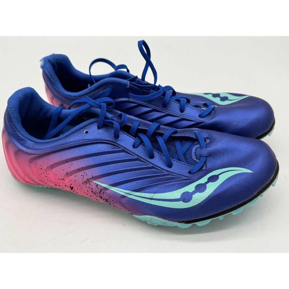 Saucony Women's Spitfire 5 Running Spikes Performance Shoes Size 9.5 Blue Pink - Picture 9 of 15